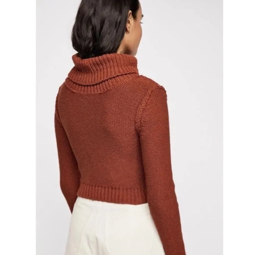 Free People Solar Eclipse Cropped Turtleneck Sweater Small Orange Rust